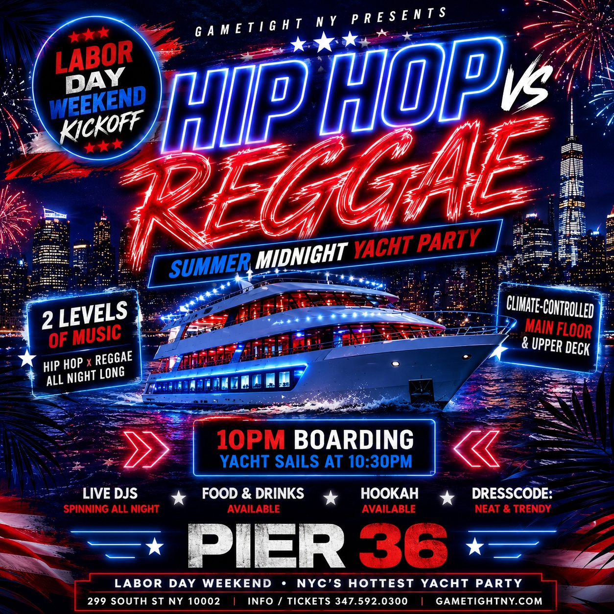 LABOR DAY WEEKEND FRIDAY NYC HIP HOP VS REGGAE PIER 36 YACHT PARTY CRUISE — event image